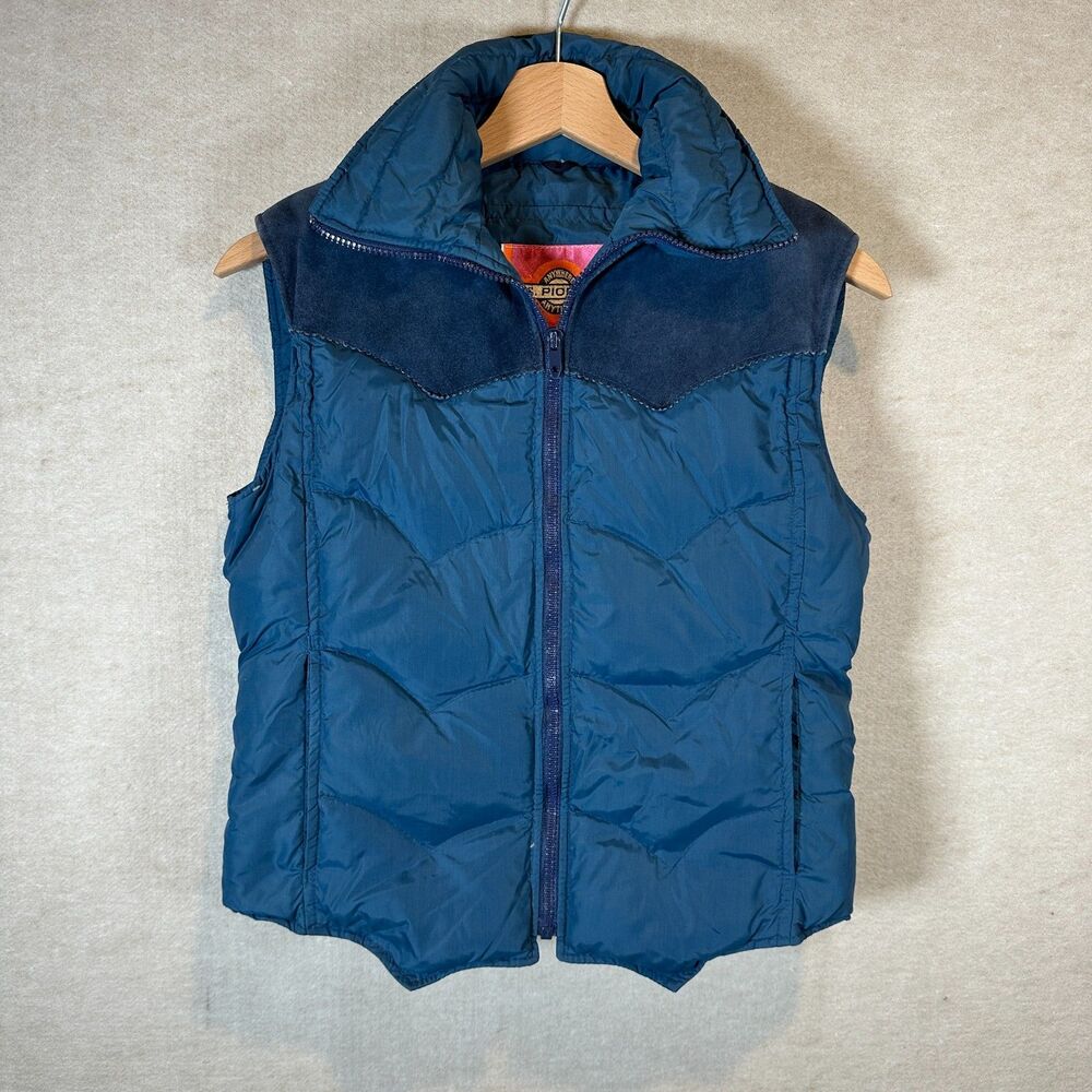 Vintage Ms Pioneer Puffer Vest Womens Medium Blue Western Yoke Zip Front
